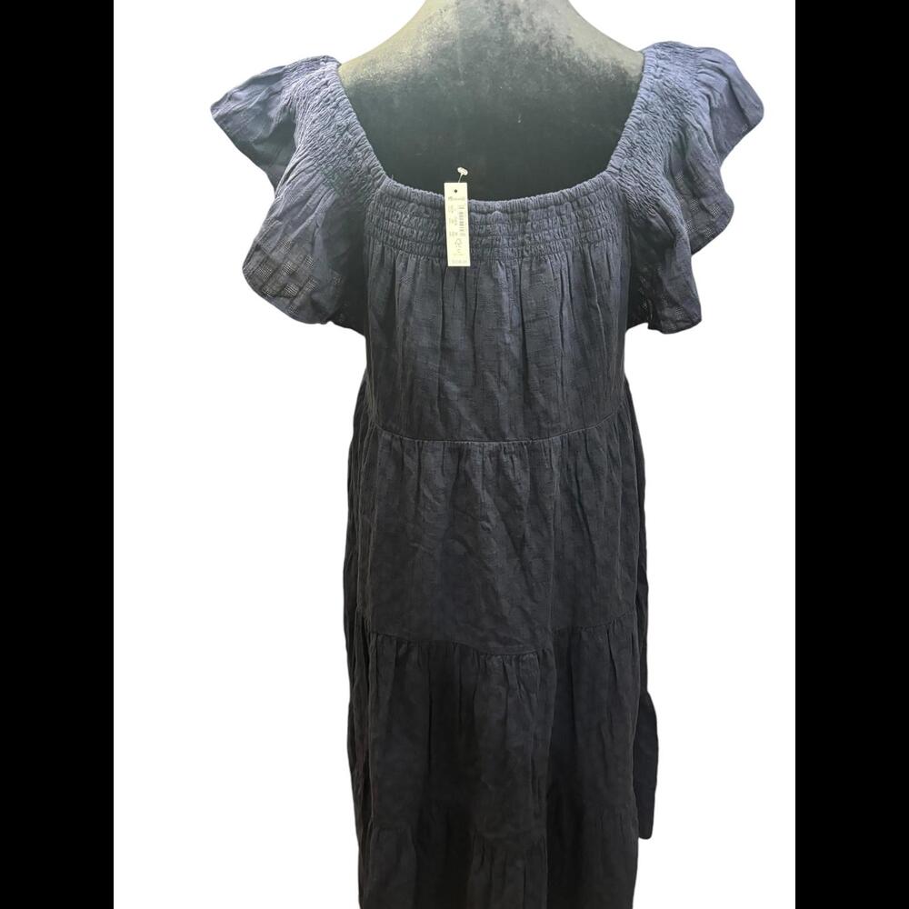 Madewell - Ruffle-Sleeve Tiered Midi Dress in Textured Check Size Small - Picture 2 of 4